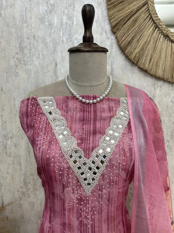 Linen_Unstitched_Suit_Set_With_Mirror_Work_Yellow