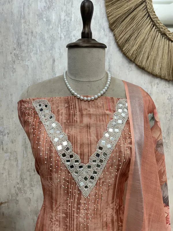 Linen_Unstitched_Suit_Set_With_Mirror_Work_Yellow