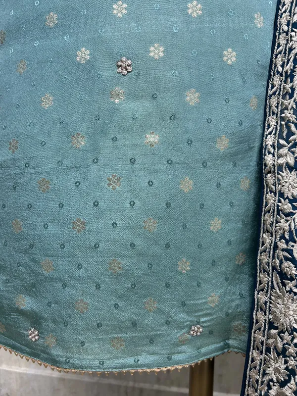 Tissue_Silk_Unstitched_Suit_Set_With_Parsi_Dupatta_Dark_Turqoise