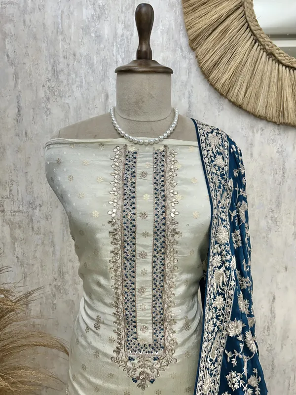 Tissue_Silk_Unstitched_Suit_Set_With_Contrast_Dupatta_Dark_Turqoise