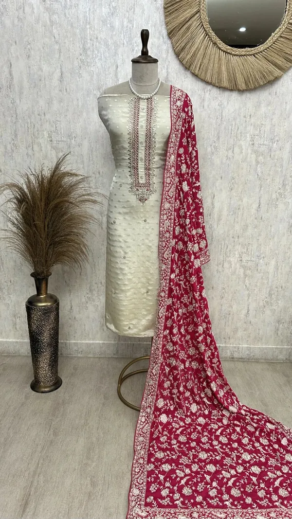 Tissue_Silk_Unstitched_Suit_Set_With_Contrast_Dupatta_Hot_Pink