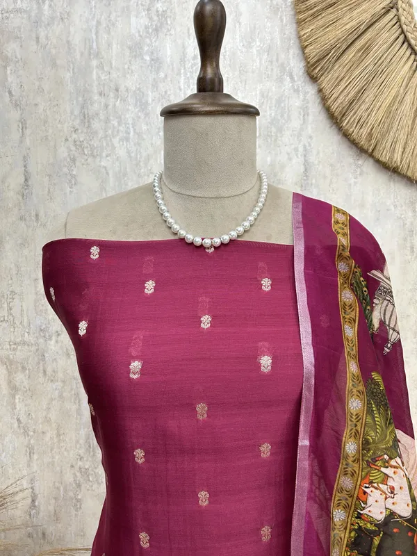 Chanderi_Unstitched_Suit_Set_With_Printed_Dupatta_Dark_Magenta