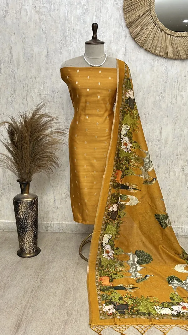 Chanderi_Unstitched_Suit_Set_With_Printed_Dupatta_Dark_Dark_Yellow