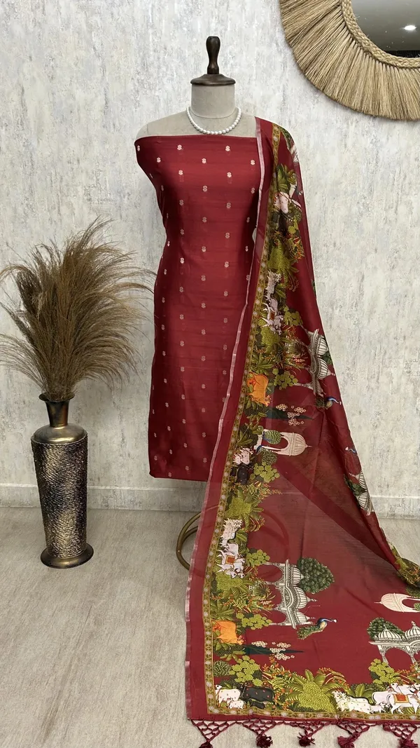 Chanderi_Unstitched_Suit_Set_With_Printed_Dupatta_Dark_Cardinal_Red