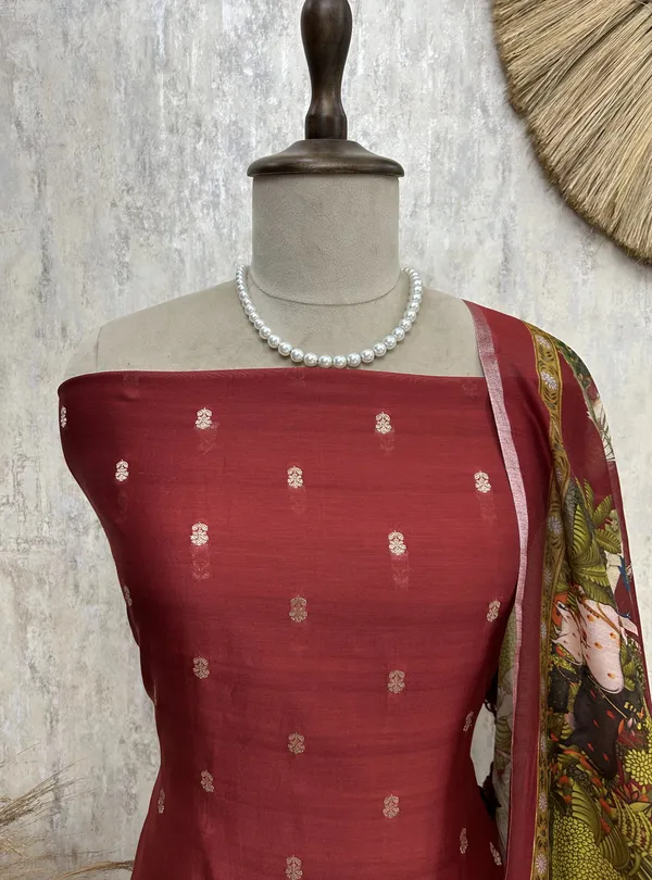 Chanderi_Unstitched_Suit_Set_With_Printed_Dupatta_Dark_Cardinal_Red