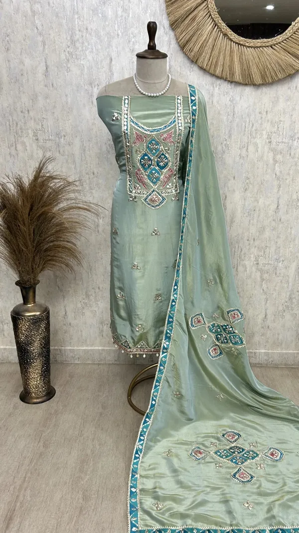 Gotta_Work_Tissue_Silk_Unstitched_Suit_Set_Metallic_Green