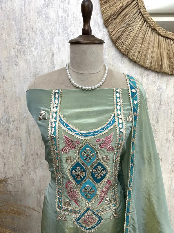 Gotta_Work_Tissue_Silk_Unstitched_Suit_Set_Metallic_Green