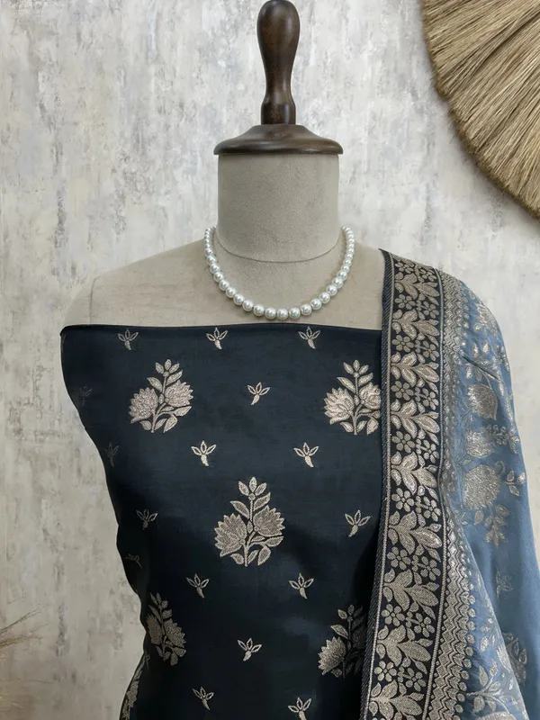 Banarasi_Silk_Unstitched_Suit_Set_Black