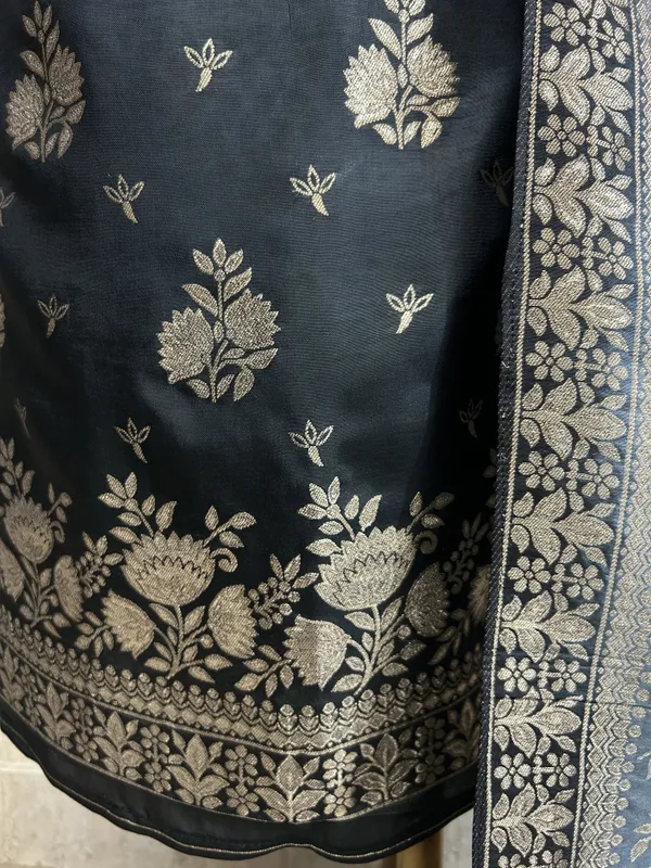 Banarasi_Silk_Unstitched_Suit_Set_Black
