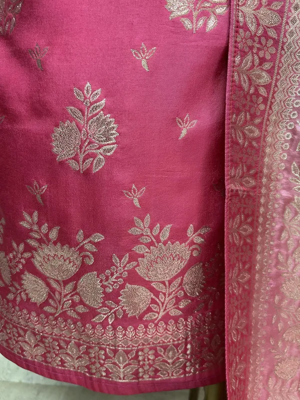 Banarasi_Silk_Unstitched_Suit_Set_Hot_Pink