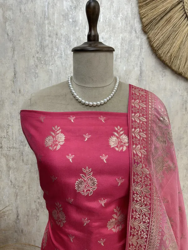 Banarasi_Silk_Unstitched_Suit_Set_Hot_Pink