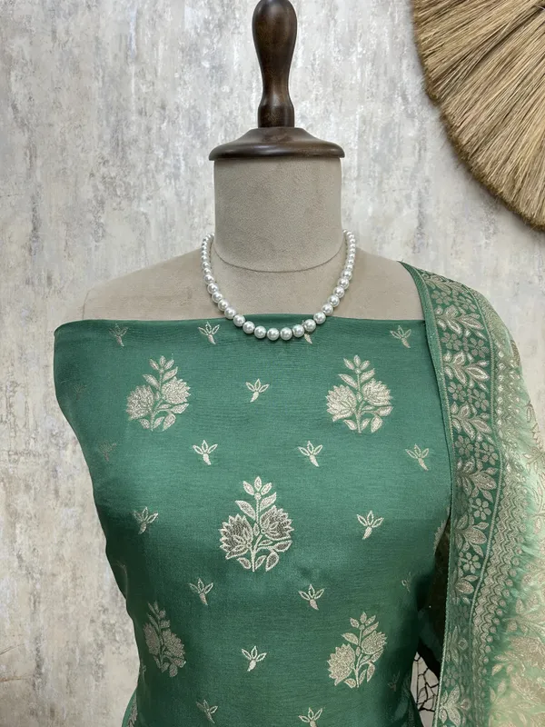 Banarasi_Silk_Unstitched_Suit_Set_Fun_Green