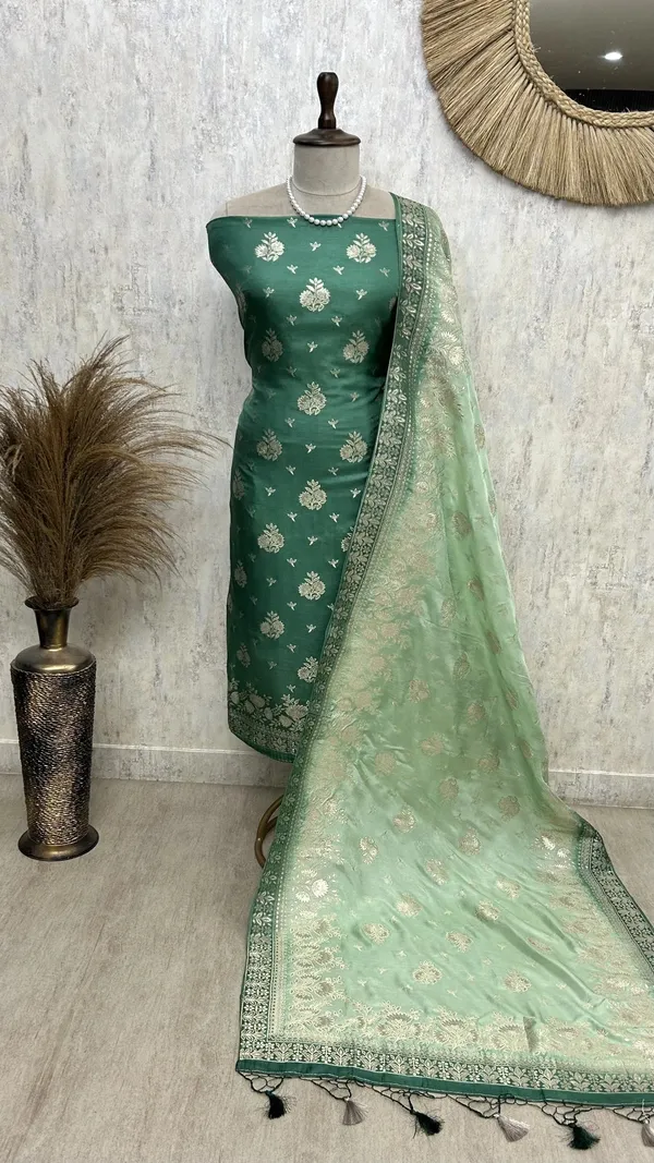 Banarasi_Silk_Unstitched_Suit_Set_Fun_Green