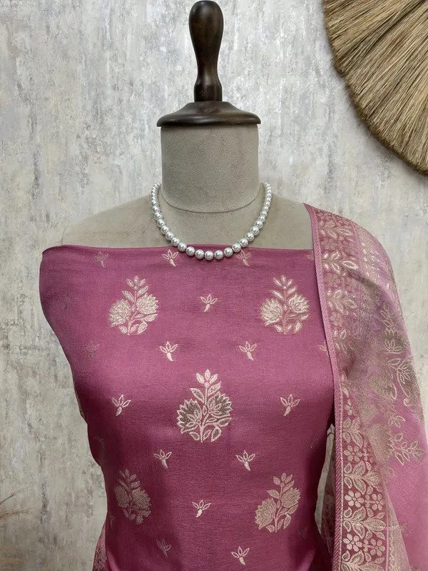 Banarasi_Silk_Unstitched_Suit_Set_Magenta