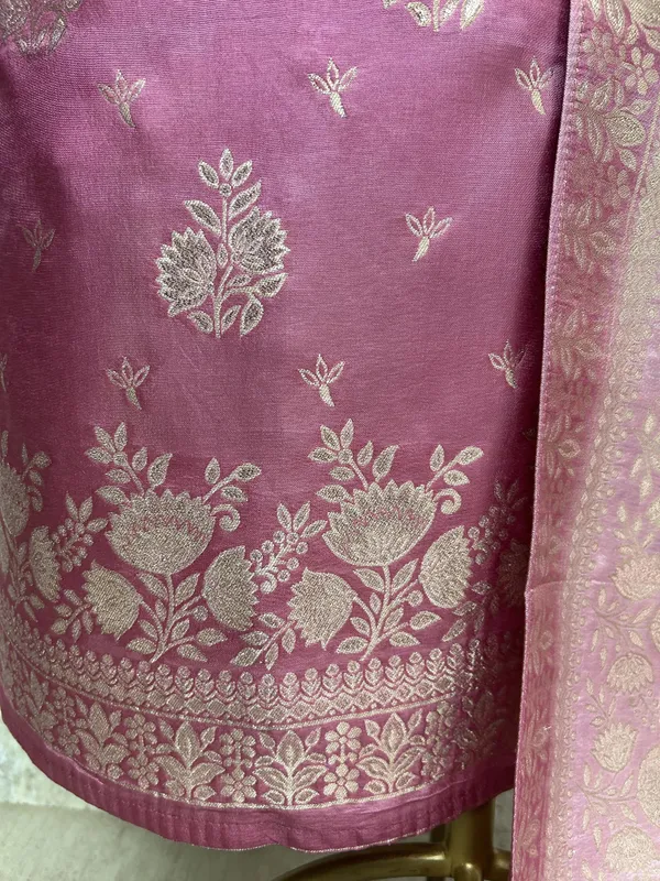 Banarasi_Silk_Unstitched_Suit_Set_Magenta