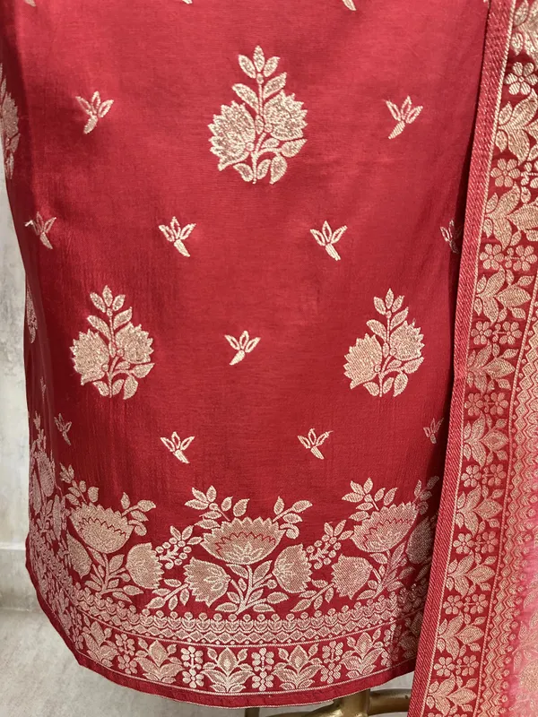Banarasi_Silk_Unstitched_Suit_Set_Red_1