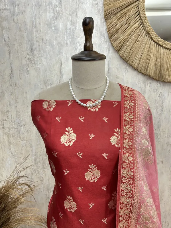 Banarasi_Silk_Unstitched_Suit_Set_Red_1