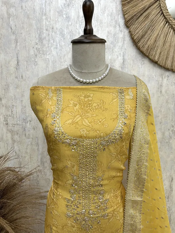 Zardozi_Neckline_Organza_Unstitched_Suit_Set_Yellow