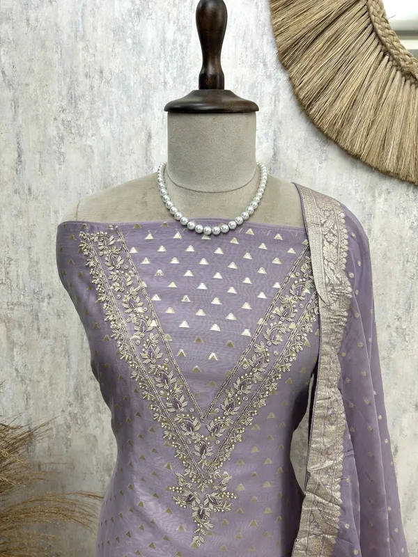 Maheshwari_Unstitched_Suit_Set_With_Zardozi_Work_On_Neckline_Purple