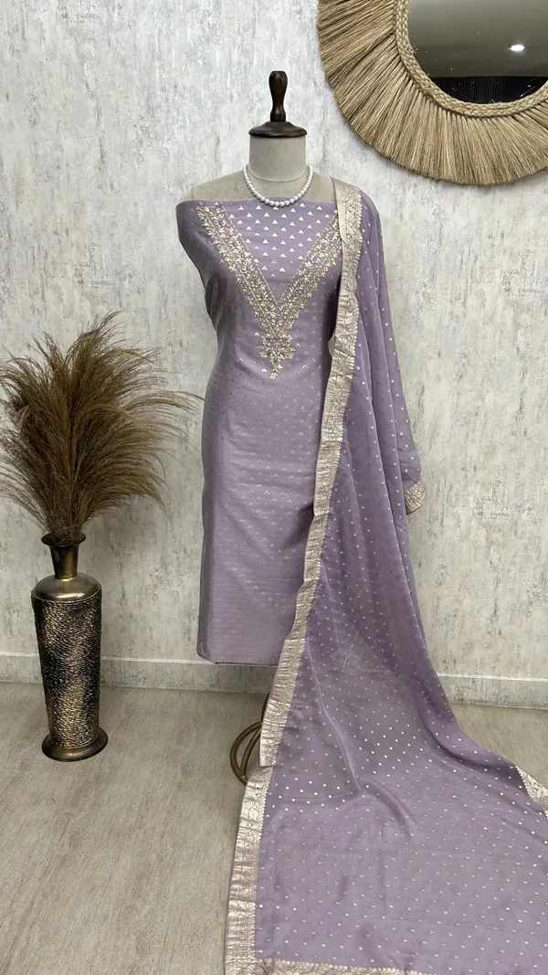 Maheshwari_Unstitched_Suit_Set_With_Zardozi_Work_On_Neckline_Purple