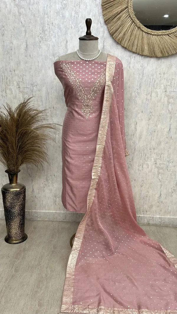 Maheshwari_Unstitched_Suit_Set_With_Zardozi_Work_On_Neckline_Blush_Pink