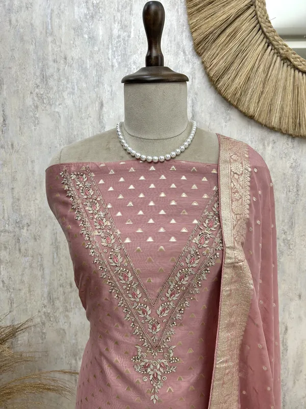 Maheshwari_Unstitched_Suit_Set_With_Zardozi_Work_On_Neckline_Blush_Pink