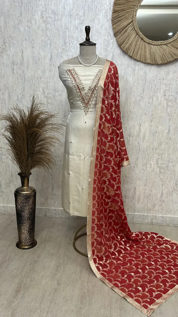 Zardozi_Work_Tissue_Silk_Unstitched_Suit_Set_Red