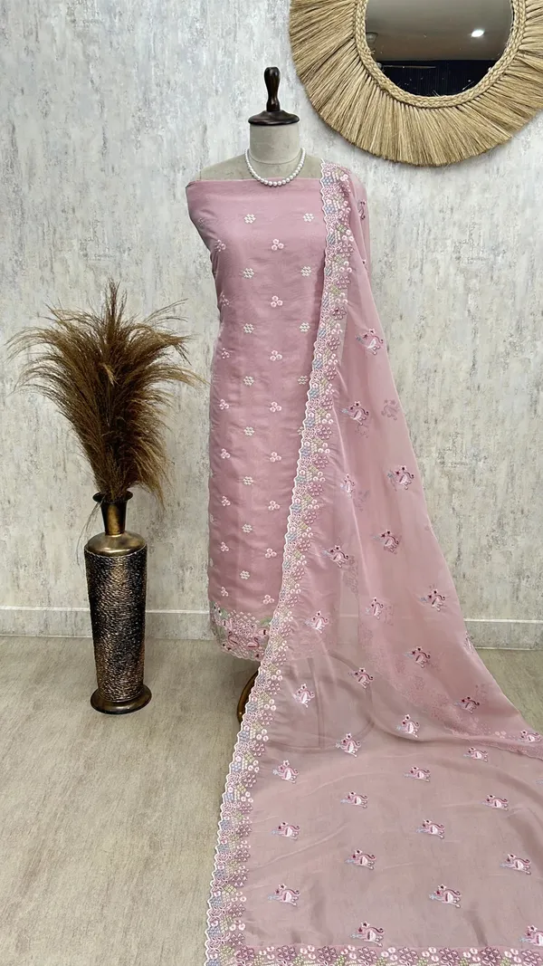 Organza_Unstitched_Suit_Set_With_Thread_Work_Flamingo_Motif_Pink