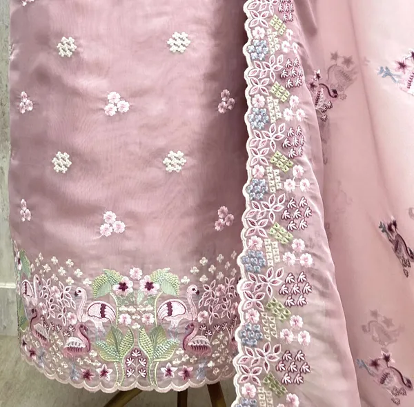 Organza_Unstitched_Suit_Set_With_Thread_Work_Flamingo_Motif_Pink