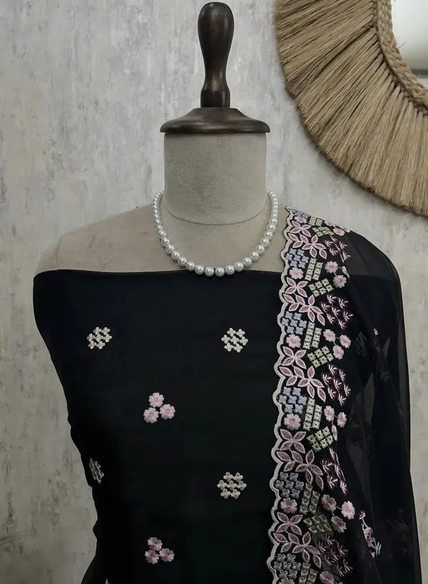Organza_Unstitched_Suit_Set_With_Thread_Work_Flamingo_Motif_Black