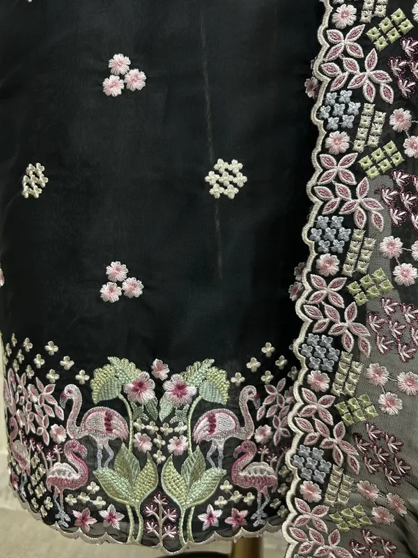 Organza_Unstitched_Suit_Set_With_Thread_Work_Flamingo_Motif_Black