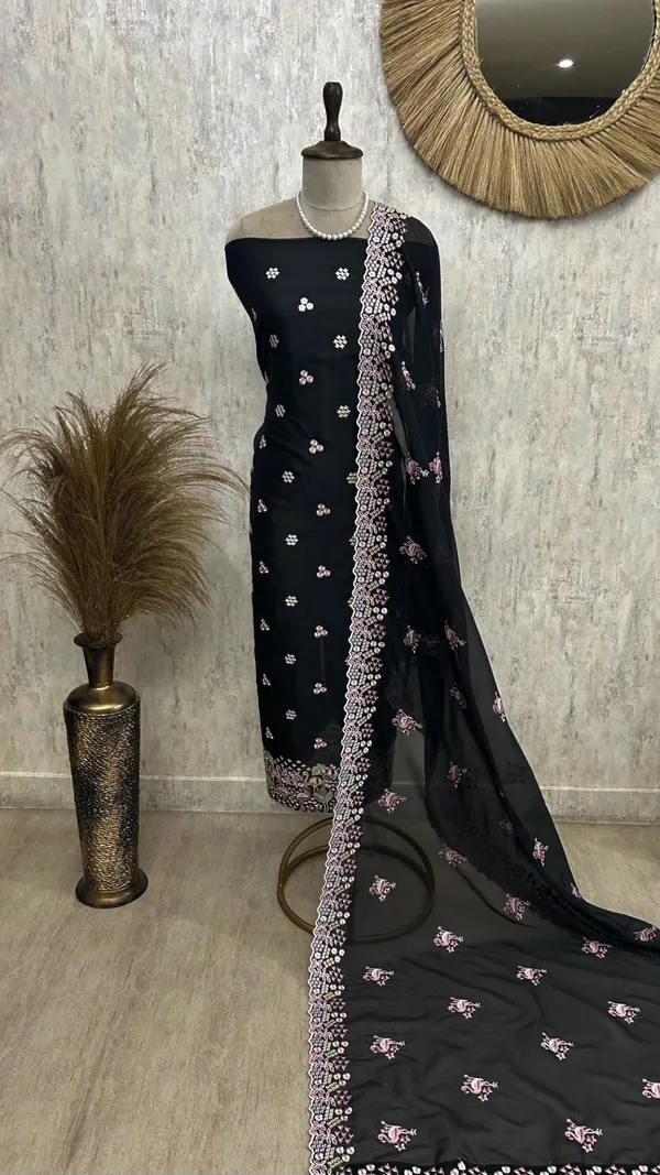 Organza_Unstitched_Suit_Set_With_Thread_Work_Flamingo_Motif_Black
