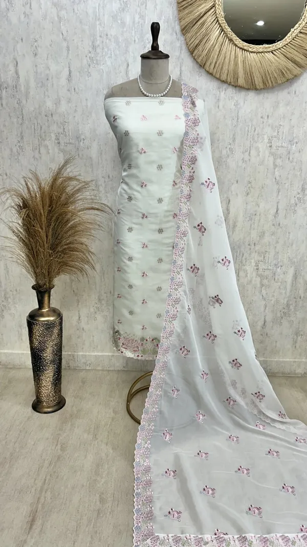 Organza_Unstitched_Suit_Set_With_Thread_Work_Flamingo_Motif_White
