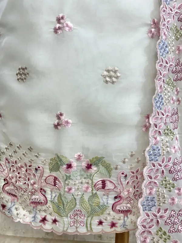 Organza_Unstitched_Suit_Set_With_Thread_Work_Flamingo_Motif_White