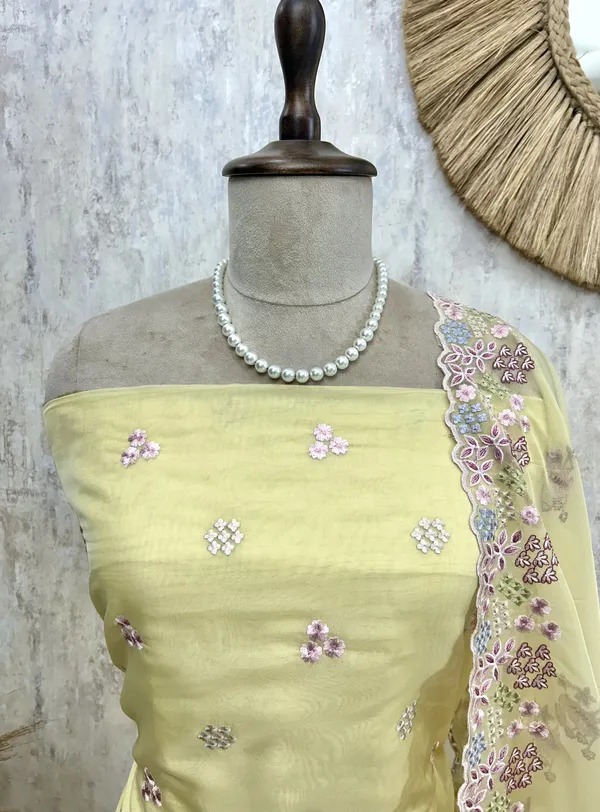 Organza_Unstitched_Suit_Set_With_Thread_Work_Flamingo_Motif_Light_Yellow