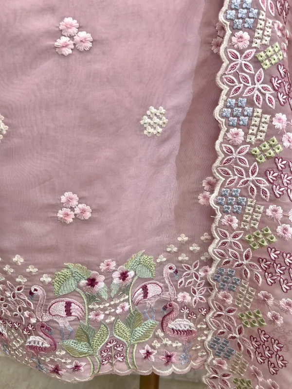 Organza_Unstitched_Suit_Set_With_Thread_Work_Flamingo_Motif_Dull_Pink