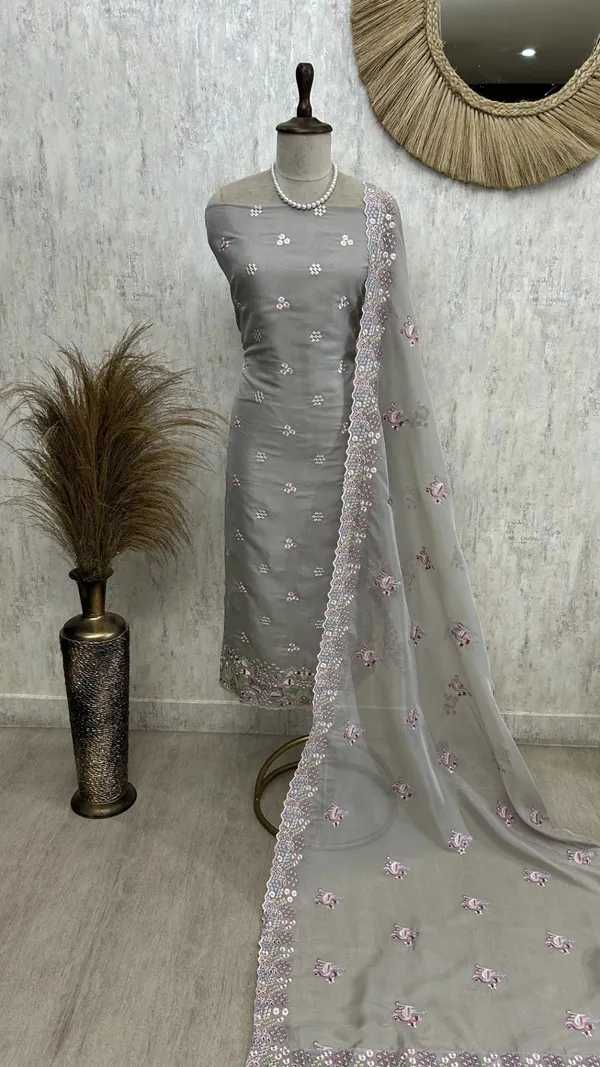 Organza_Unstitched_Suit_Set_With_Thread_Work_Flamingo_Motif_Gray_1