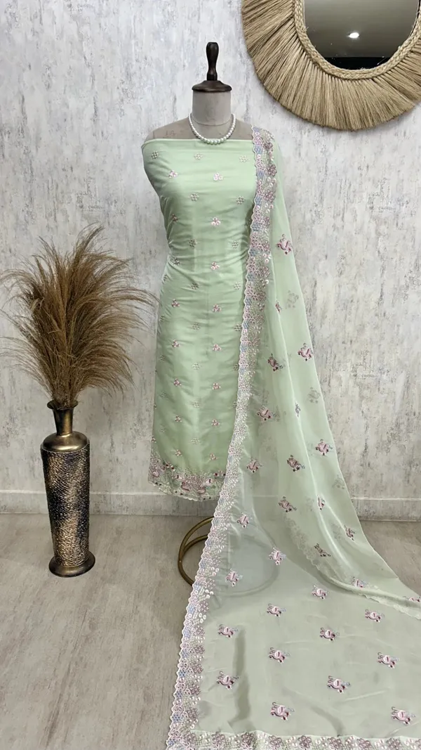 Organza_Unstitched_Suit_Set_With_Thread_Work_Flamingo_Motif_Light_Green_1