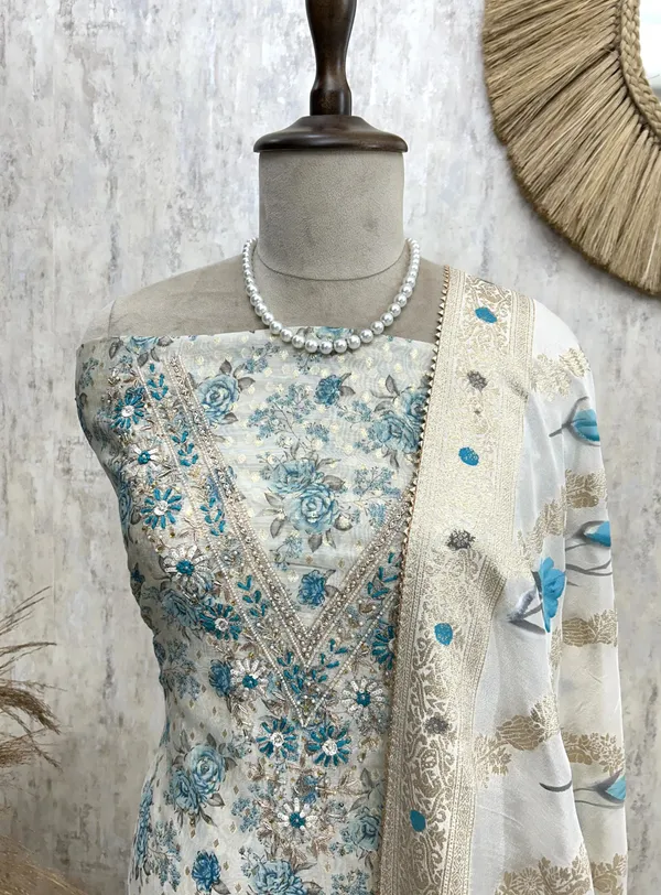 Pearl_Work_Neckline_Maheshwari_Unstitched_Suit_Set_Teal_Blue