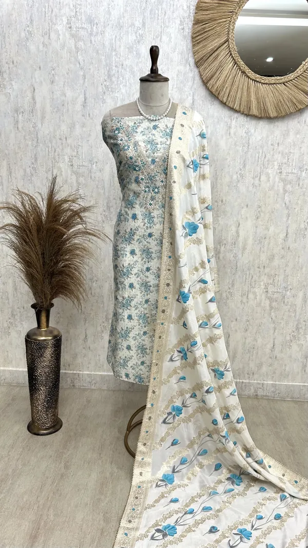 Pearl_Work_Neckline_Maheshwari_Unstitched_Suit_Set_Teal_Blue