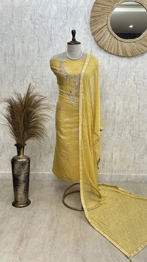 Zardozi_Work_Organza_Unstitched_Suit_Set_Yellow