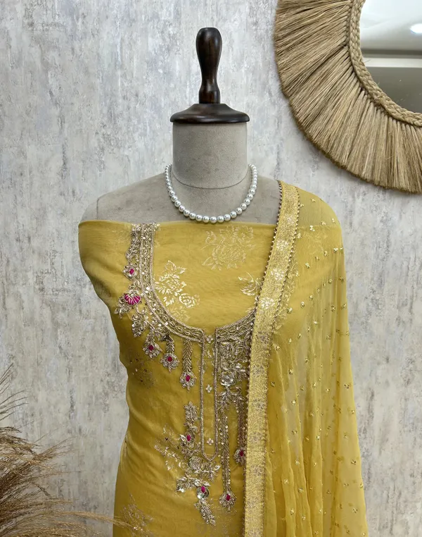 Zardozi_Work_Organza_Unstitched_Suit_Set_Yellow