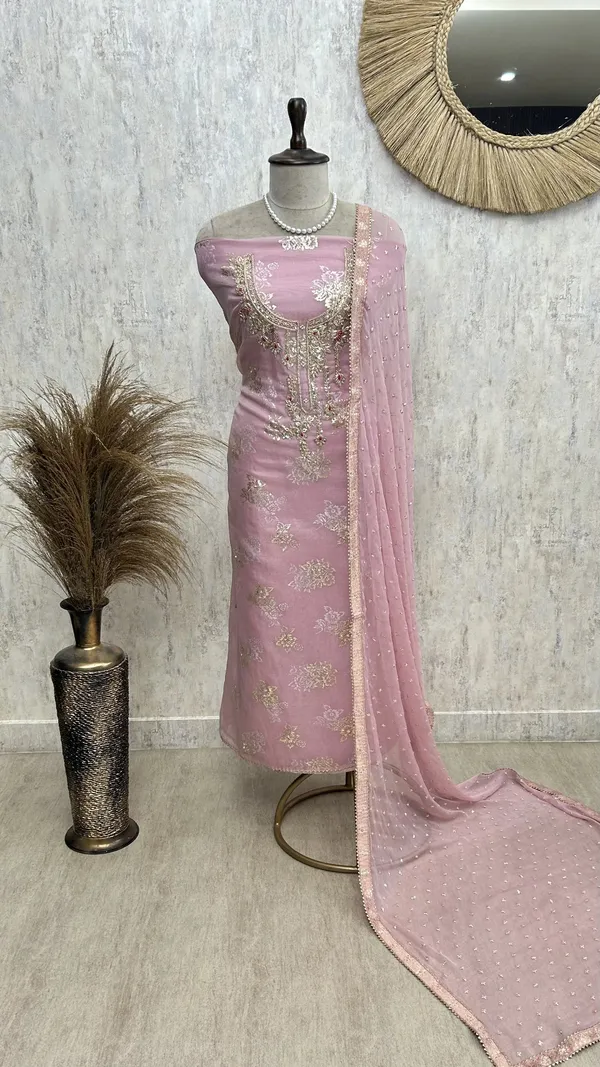 Zardozi_Work_Organza_Unstitched_Suit_Set_Pink