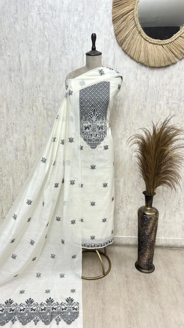 Fine_Cotton_Chanderi_Unstitched_Suit_With_Elephant_Motifs_Ivory