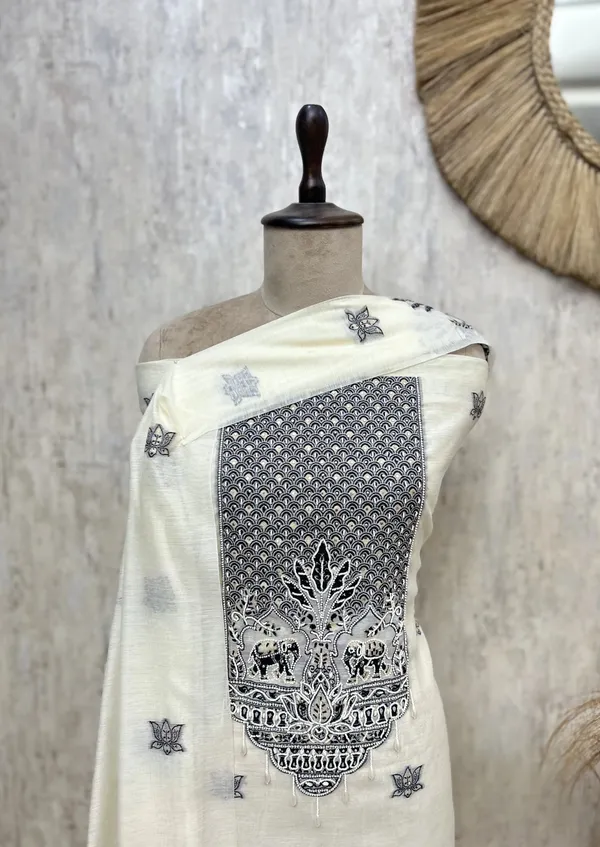 Fine_Cotton_Chanderi_Unstitched_Suit_With_Elephant_Motifs_Ivory