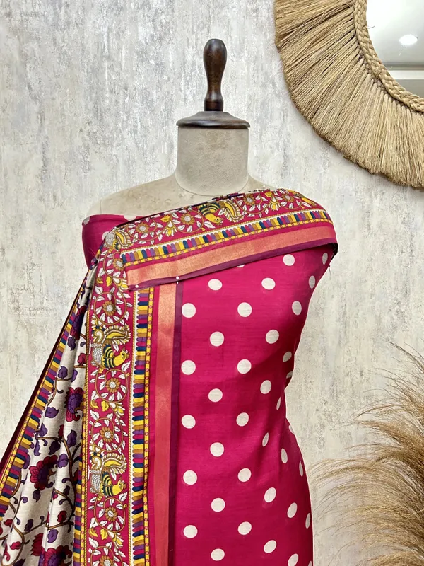 Maheshwari_Dot_Charm_Unstitched_Suits_Hot_Pink