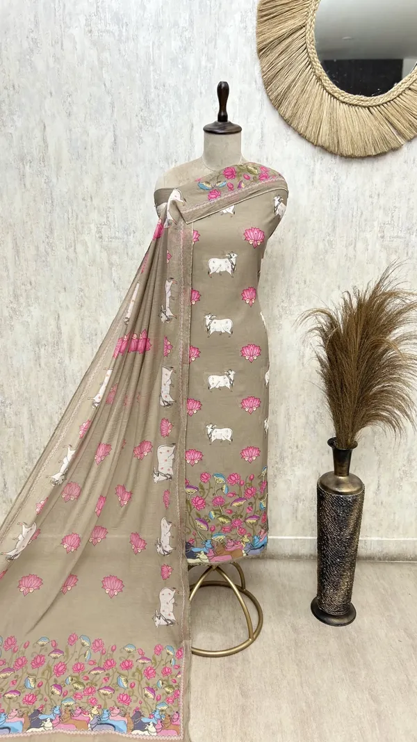The_Pichwai_Lotus_Mul_Chanderi_Unstitched_Suit_Beige