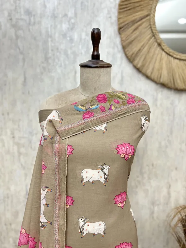 The_Pichwai_Lotus_Mul_Chanderi_Unstitched_Suit_Beige