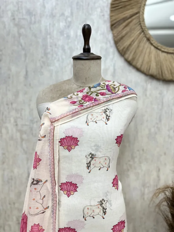 The_Pichwai_Lotus_Mul_Chanderi_Unstitched_Suit_White