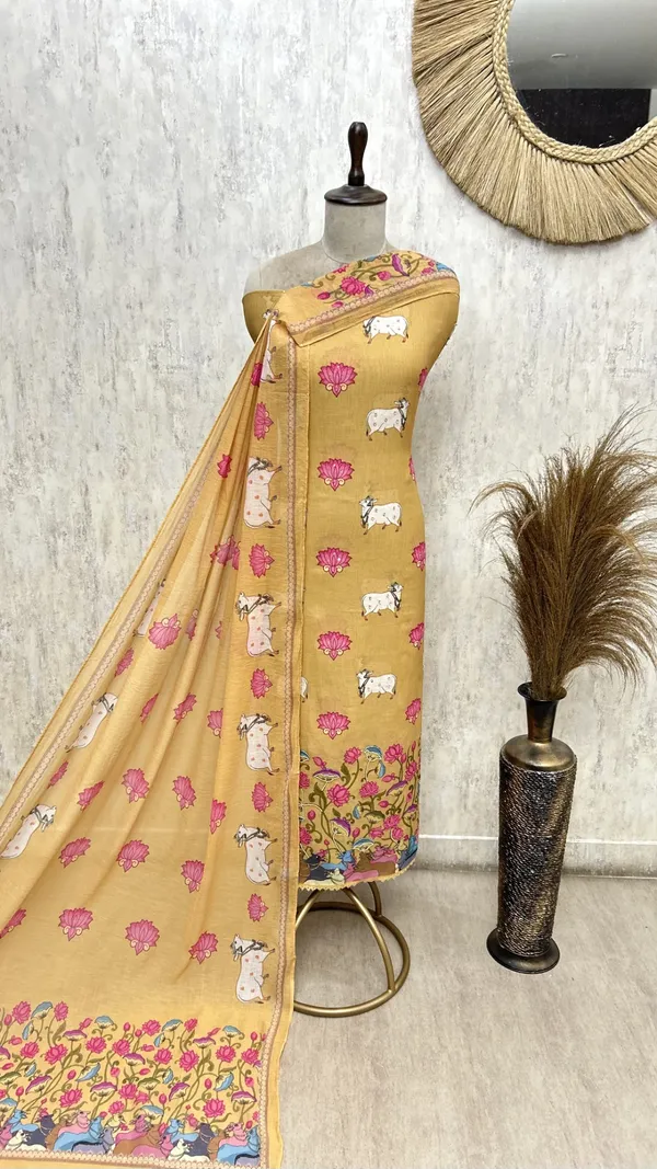 The_Pichwai_Lotus_Mul_Chanderi_Unstitched_Suit_Mustard_Yellow